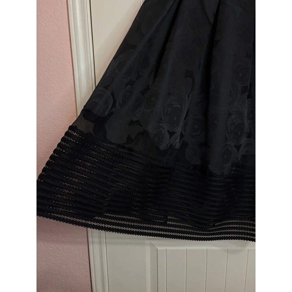 Sachin + Babi  Black Floral Jacquard Midi Skirt Mesh Hem Quiet Luxury Silk 4